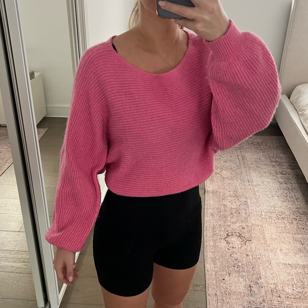 Leith XXS oversized cropped pink sweater